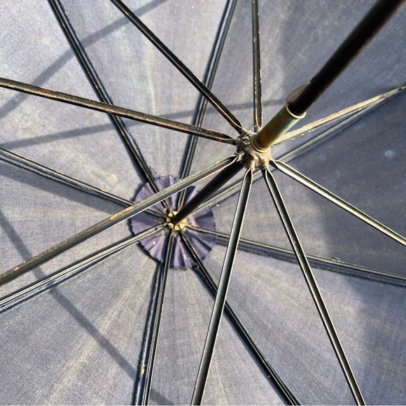 Vintage faded black Parasol with Wooden Handle - Picture 10 of 15